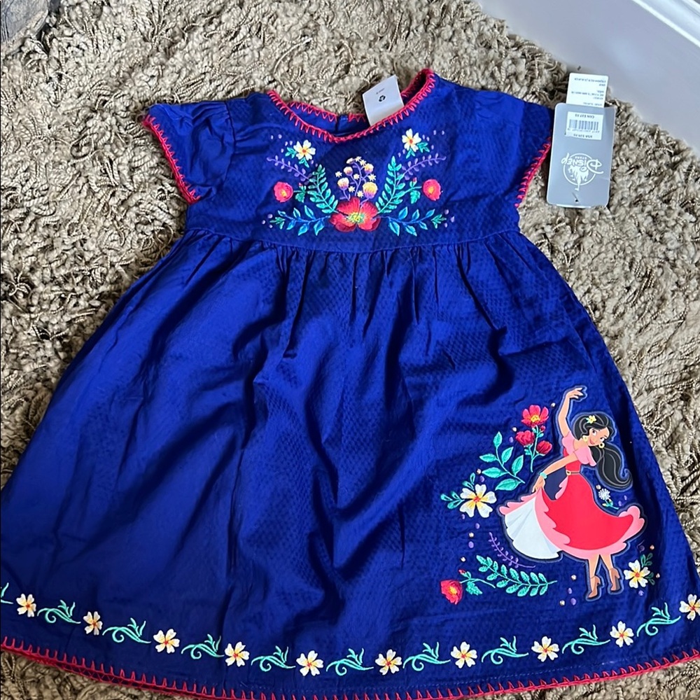 Disney Blue Kids Casual Dress with Floral Design